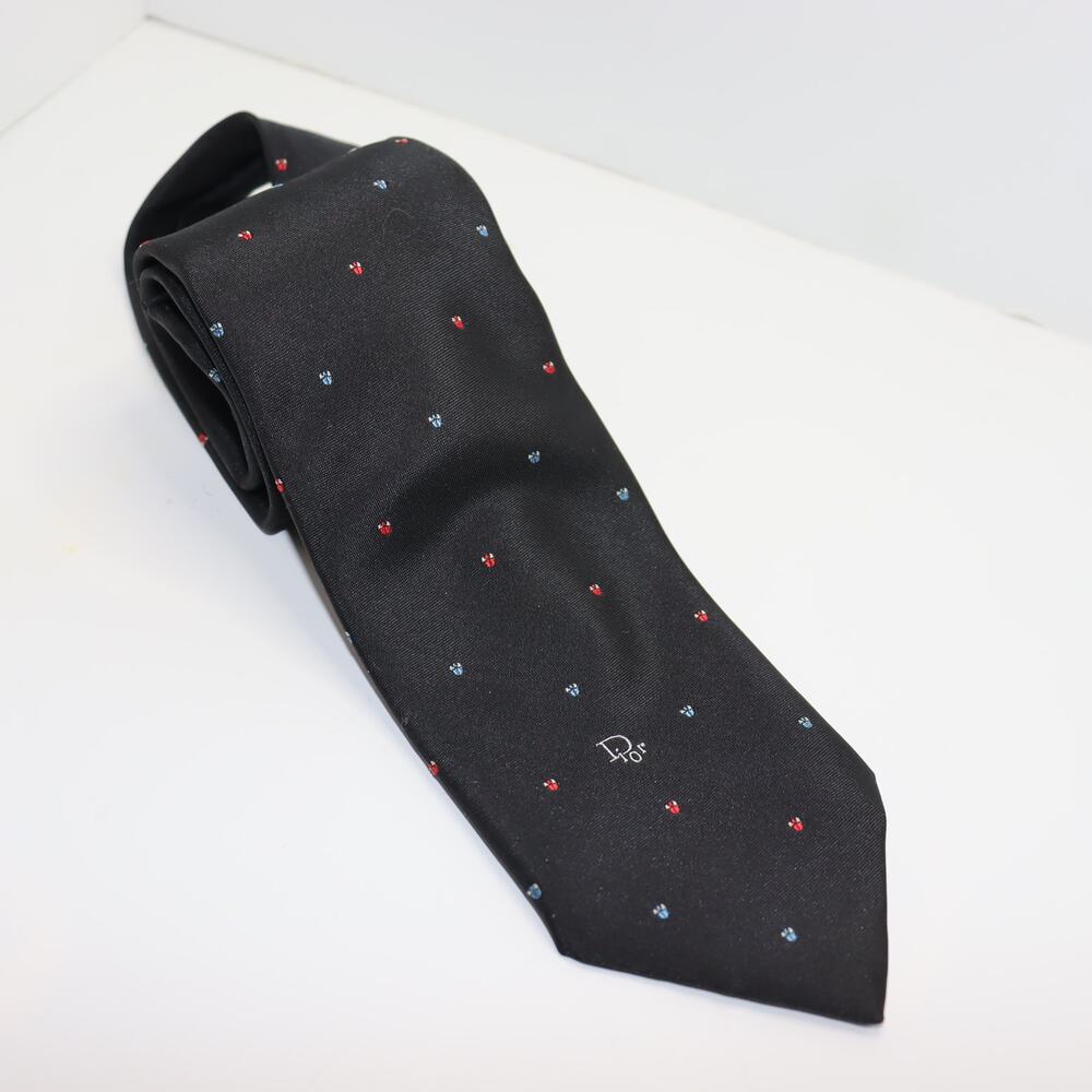 Christian Dior Black 3" Silk Tie – Microdot Pattern, Made in Italy